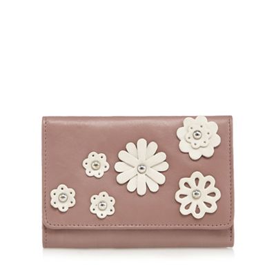 Pink leather floral applique medium flap over purse